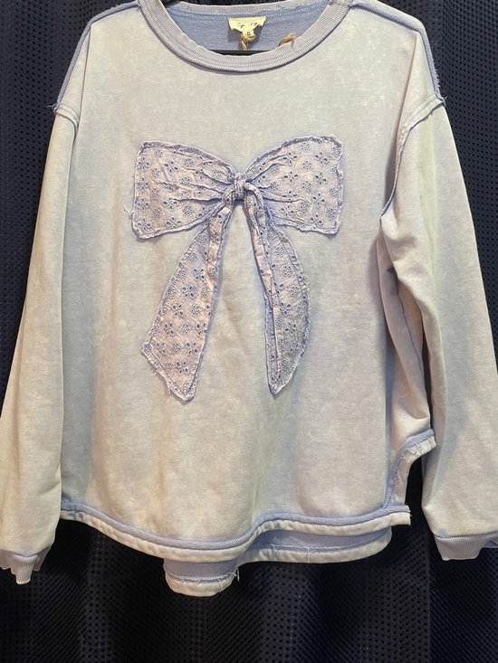 sage and fig Tops - Girls Lavender Bow Applique Sweatshirt